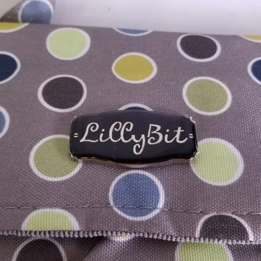 Lilly Bit Diaper Bag Baby Messenger Bag Crossbody Purse Pack Gray Green Dot NWT